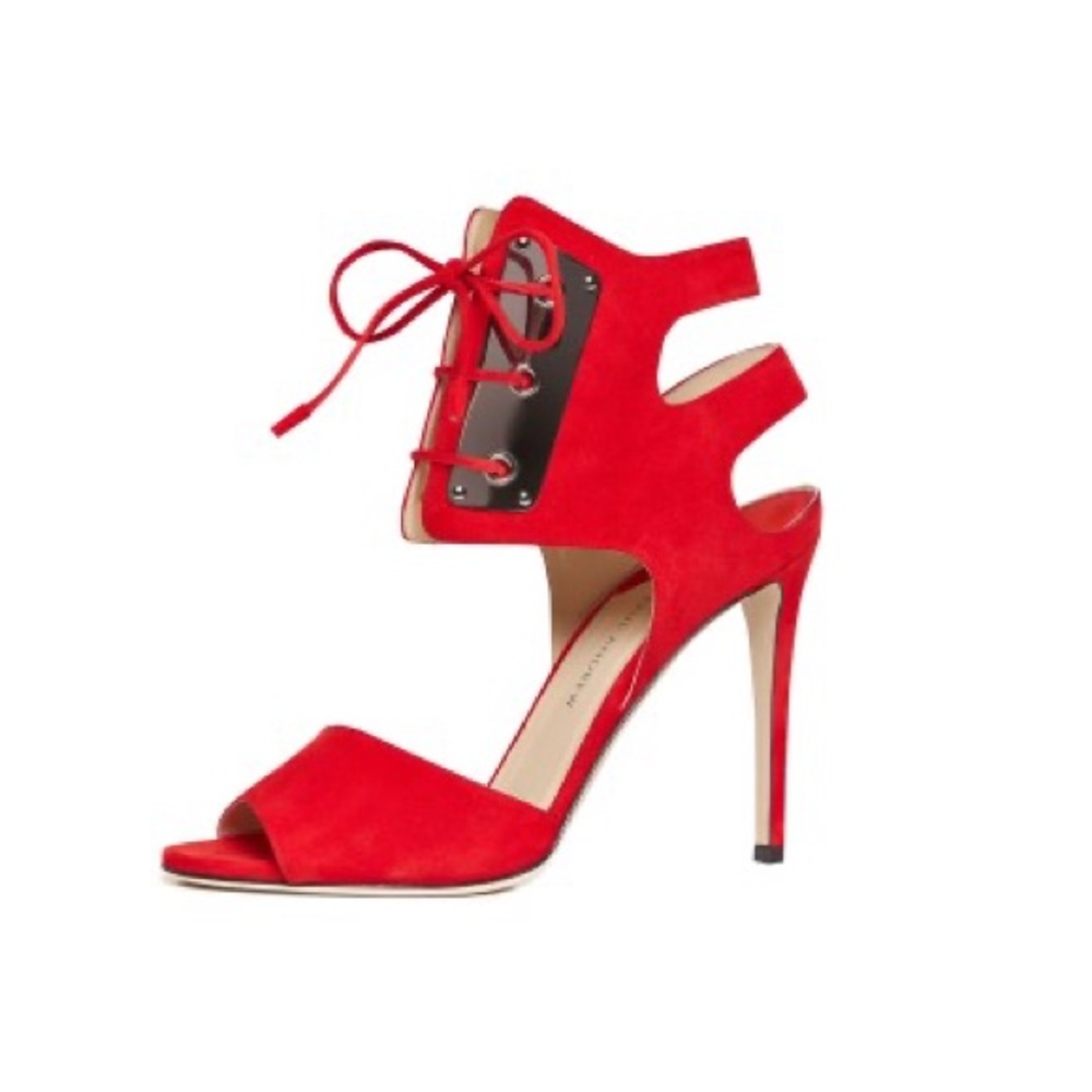 Paul Andrew Laguardia Lace Up Chrome & Red Suede Stiletto High Heels Size 36